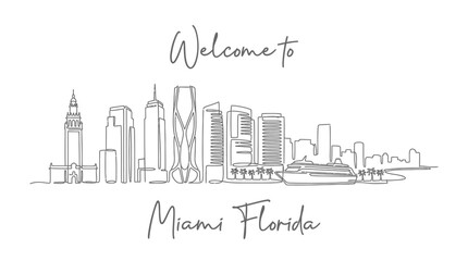 Fototapeta premium Miami Florida Skyline Minimalist Line Art with Cruise