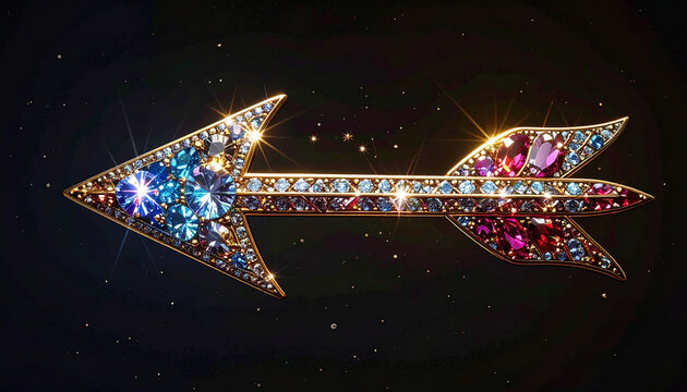 Sparkling arrow brooch with blue and pink gemstones