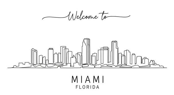 Miami Skyline Drawing - Welcome to Florida Cityscape Line Art