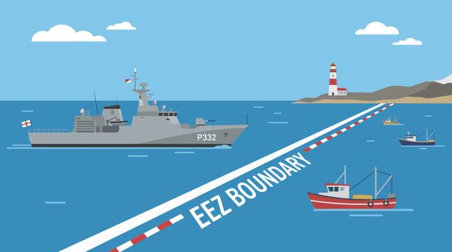 Naval Ship Patrolling Exclusive Economic Zone Boundaries