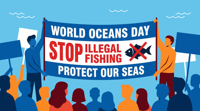 World Oceans Day Protest Banner Against Illegal Fishing