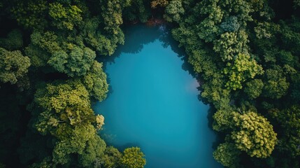 Fototapeta premium A tranquil, clear blue lake surrounded by lush forests, symbolizing the healing power of clean environments