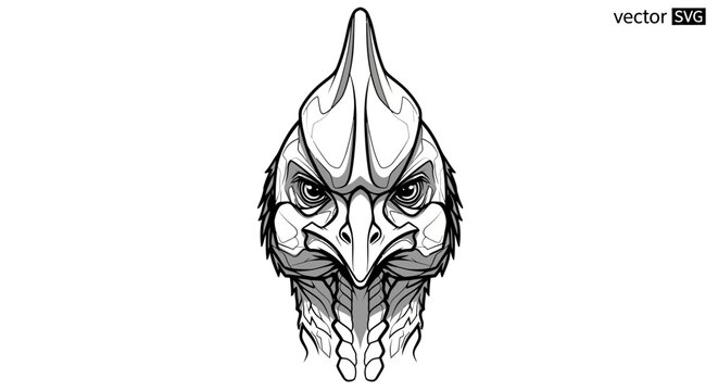 Stylized Black and White Chicken Head Vector Illustration