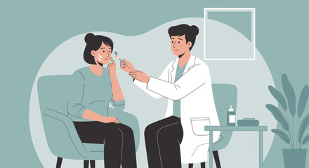 Obraz premium Dermatologist Examining Patient's Face with Magnifying Glass and Light