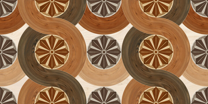 seamless pattern with wooden wheel decor ceramic tiles design.