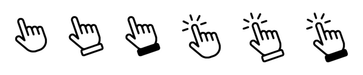 Obraz premium Hand Cursor Icon Set, Clicking Action with Outline and Solid Styles