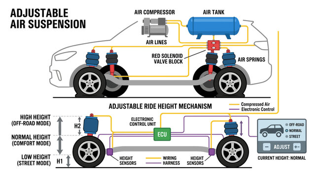 Adjustable Air Suspension System Diagram for Vehicles