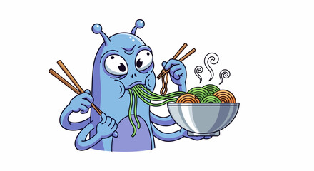 Alien Eating Noodles with Chopsticks