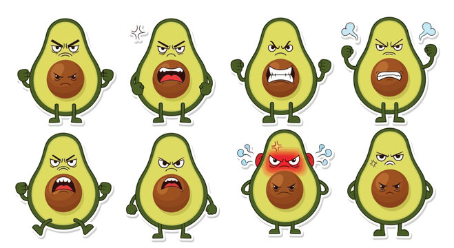 Angry Avocado Characters Expressing Emotions