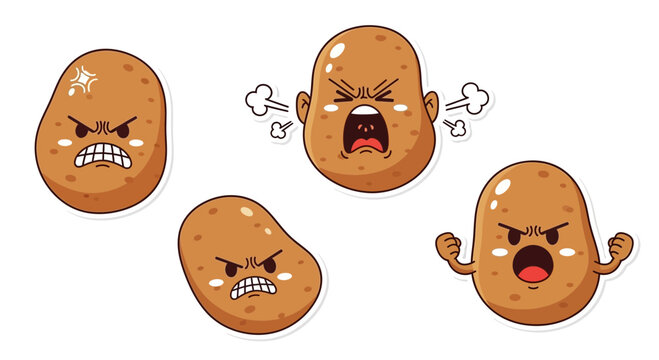 Angry Potato Characters - Emotion Faces Sticker Set