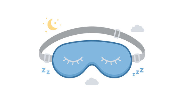 Blue Sleep Mask with Closed Eyes and Crescent Moon Icon