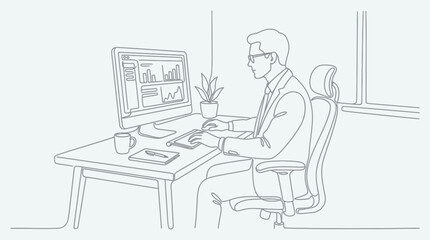 Fototapeta premium Business Analyst Working at Desk with Computer Display
