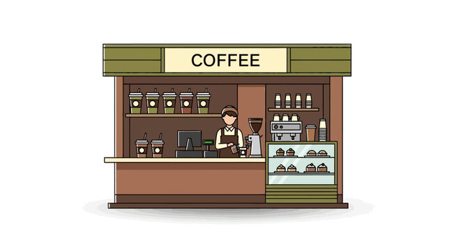Coffee Shop Illustration: Barista Stand with Drinks & Food