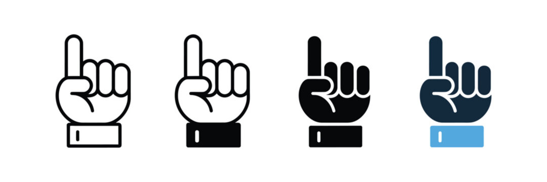 Set of hand pointing up icons, finger gesture signs, index finger pointing upwards, vector illustration