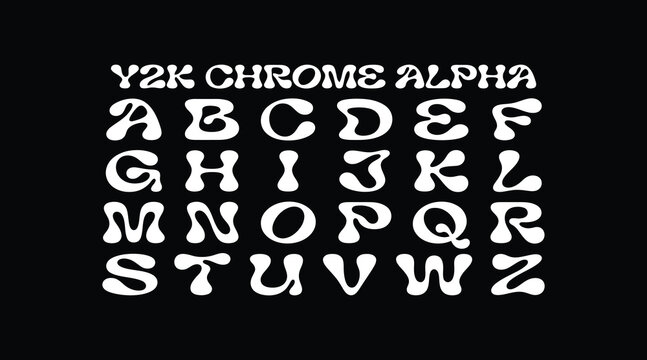 Y2k chrome alpha groovy retro bubble alphabet letters