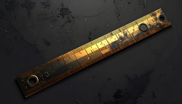 Vintage rusty metal ruler on dark surface