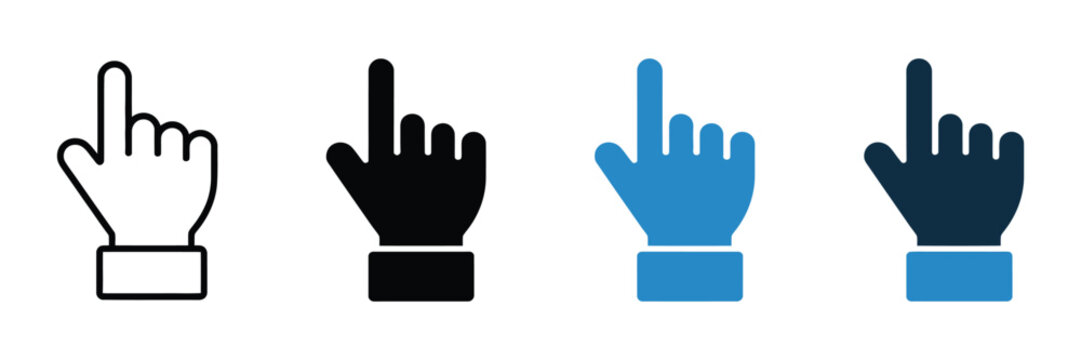 Set of hand cursor icons, pointing finger gesture, web interface elements, vector illustration