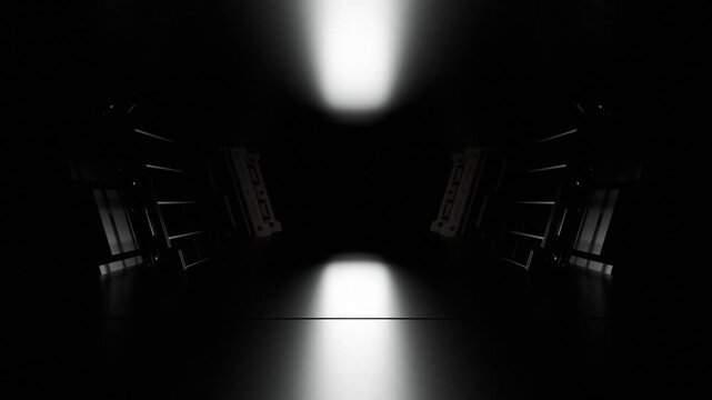 Abstract Black Tunnel Loop with Bright White Lights Motion Graphics SciFi Background Infinite Digital Passage Visual Storytelling