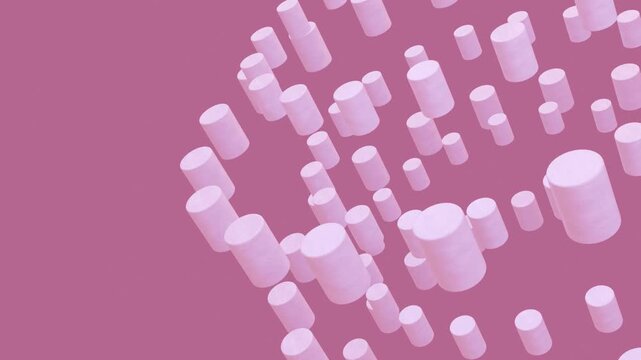 Abstract Pink 3D Cylinders Motion Graphics Floating on Magenta Background Soft Shapes for Sweet Dreamy Designs