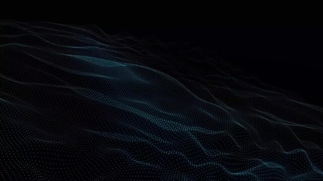 Dynamic Cyan Particle Wave Motion Graphics Background Abstract Digital Data Field Flowing with Network and Connection Concepts