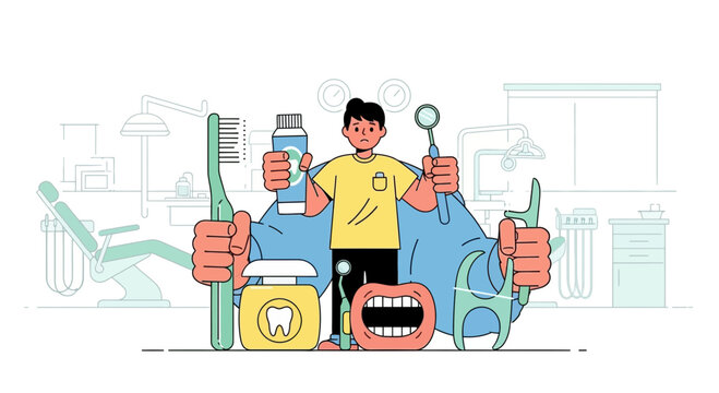 Dental Hygiene & Care - Man with Tools & Products