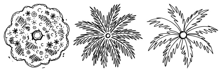 Landscape design tree symbols from top view for architectural site planning in hand drawn sketch style © Amelia