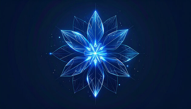 Glowing blue flower of life with geometric petals isolated