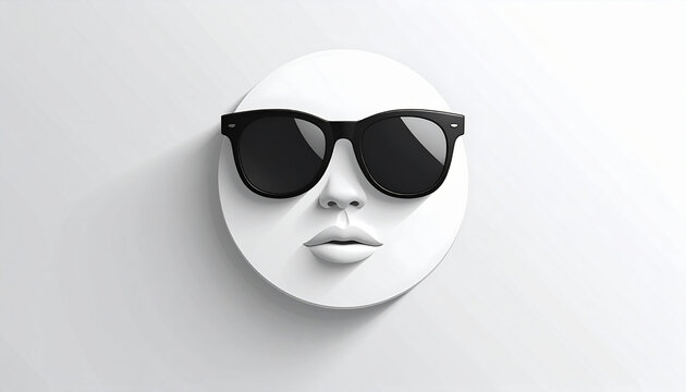 Stylish white face with sunglasses isolated