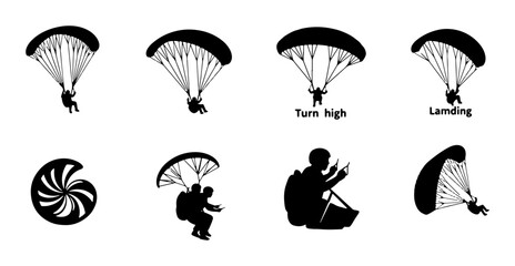 Paragliding Icons Set, Skydiving Vector Graphics, Extreme Sports Silhouettes, Adventure Activity Illustrations © Mehedi