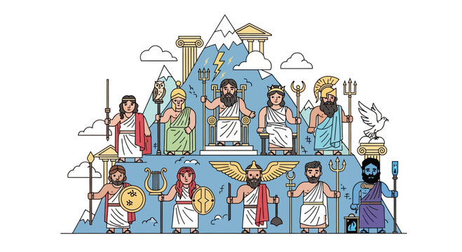 Greek Gods Pantheon Olympus Mountain Illustration