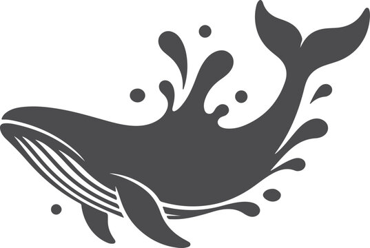 Black whale silhouette with splash graphic