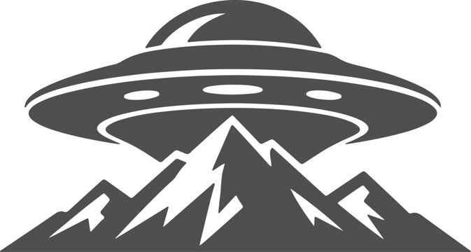 Ufo over mountains graphic design retro space exploration and alien encounter illustration