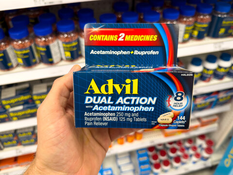 Advil Dual Action Pain Reliever Box On Store Shelf