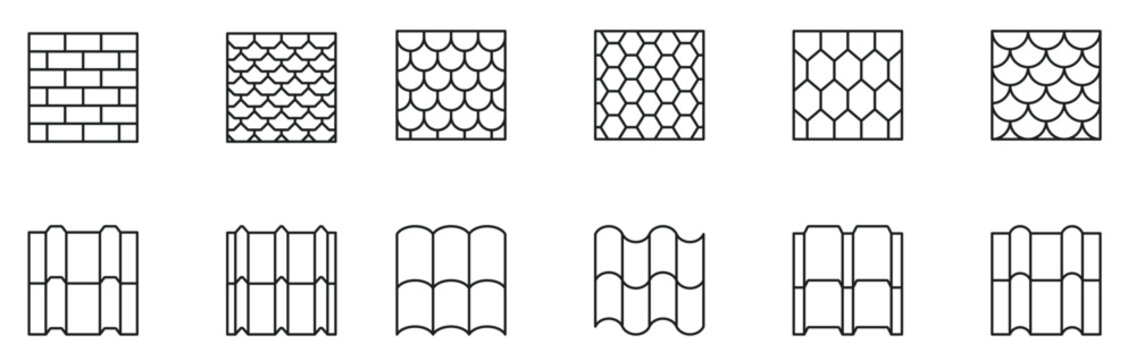  roof tile icons isolated vector overlap sheets