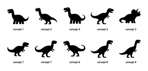 Dinosaur Silhouettes Collection, Prehistoric Creatures Vector Icons, Jurassic Era Animal Graphics, Set of 9 Diverse Dinosaur Concepts © Farzana