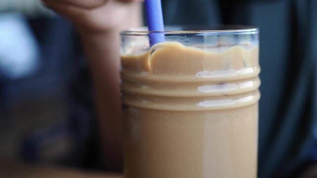 Enjoying iced coffee at a local cafe in the afternoon