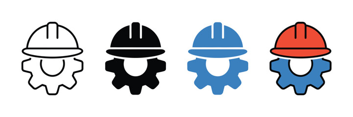 Fototapeta premium Construction hard hat and gear icon set, engineering and industrial safety symbol vector illustration