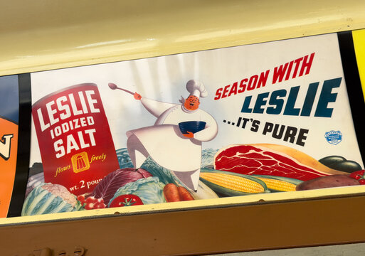 Vintage Leslie Iodized Salt Advertisement Inside Train Car