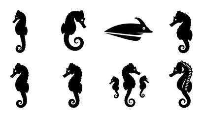 Seahorse Silhouettes Collection, Marine Life Vector Icons, Ocean Creatures Graphic Elements, Nautical Design Assets © Shakil
