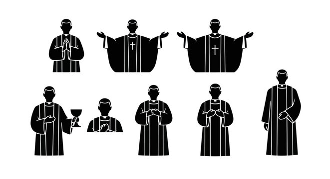 Cleric Figure Icons: Priest, Minister, Pastor, Religious Leader Silhouette Set