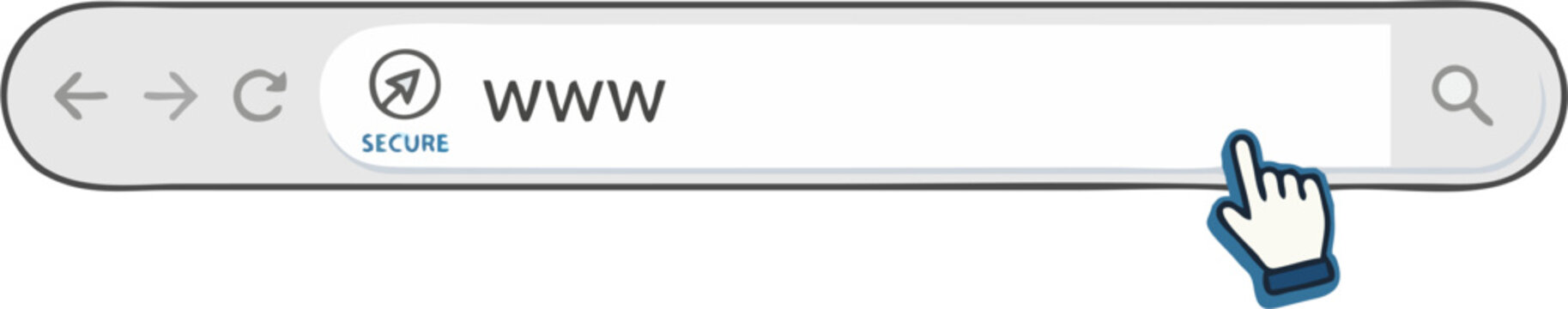 Secure Web Browser Address Bar with WWW URL and Cursor Hand Pointer Vector Illustration