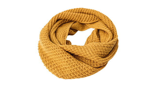 Warm yellow knitted woolen scarf or snack collar for winter seasonal apparel fashion design on transparent background