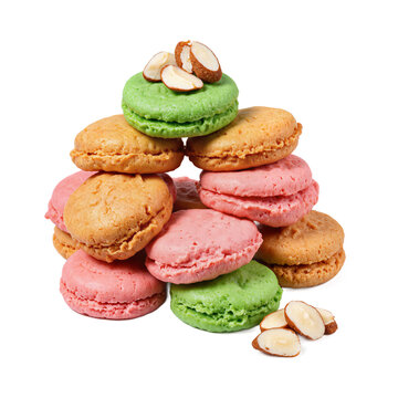Almond paste cookies Stacked colorful Sicilian treats in pink green and amber isolated on a transparent background