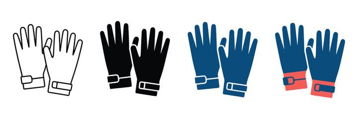 Fototapeta premium Set of winter gloves icons in different styles, outline, solid, flat and colored vector illustration