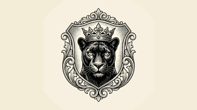 An ancient gold coat of arms of Saint Petersburg featuring a vintage lion head sculpture and a majestic crown design