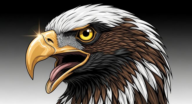 Close up of a bald eagle with sharp eyes and beak.