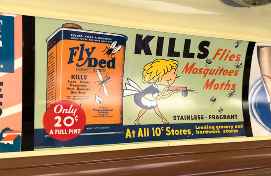 Vintage Fly Ded Insecticide Sign With Mosquito Graphic