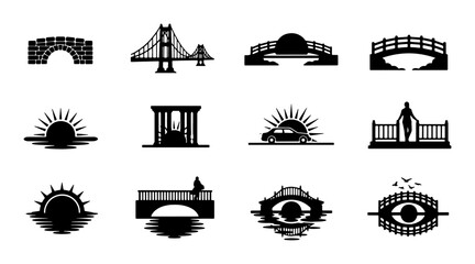 Obraz premium Diverse Bridge Icons Set, Architectural Structures Collection, Urban and Nature Crossing Symbols, Vector Graphics for Design