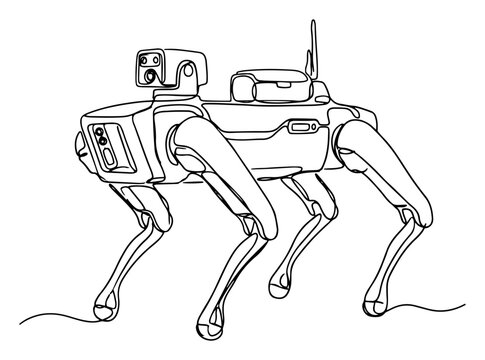 Robotic dog quadruped machine walking in modern continuous line drawing style