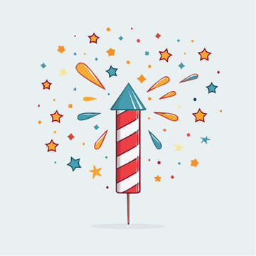 Cartoon Firework Rocket with Stars and Confetti